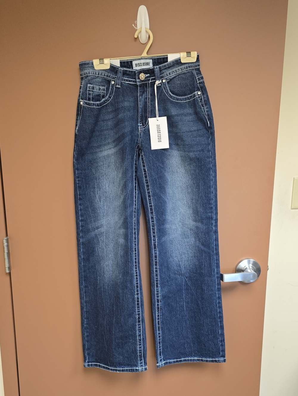 DISCLOSURE Y2K Bling Cross Wide Leg Jeans NWT Low Rise Med Wash Denim Sz 5/27